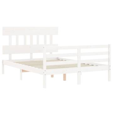 White Double Bed Frame with Headboard - Solid Pine Wood