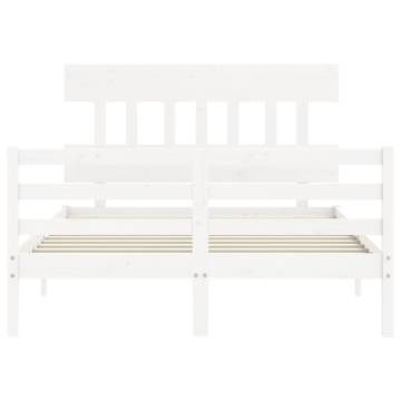 White Double Bed Frame with Headboard - Solid Pine Wood