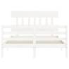 White Double Bed Frame with Headboard - Solid Pine Wood