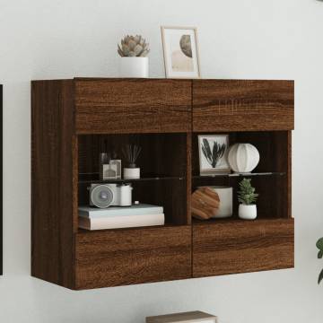 Brown Oak TV Wall Cabinet with LED Lights - 78.5x30x60.5 cm