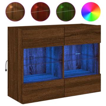 Brown Oak TV Wall Cabinet with LED Lights - 78.5x30x60.5 cm