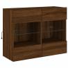 Brown Oak TV Wall Cabinet with LED Lights - 78.5x30x60.5 cm