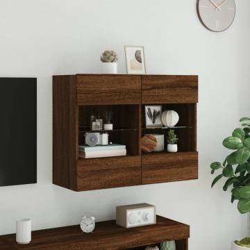 Brown Oak TV Wall Cabinet with LED Lights - 78.5x30x60.5 cm