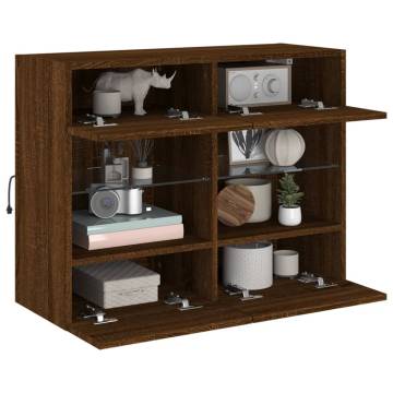 Brown Oak TV Wall Cabinet with LED Lights - 78.5x30x60.5 cm