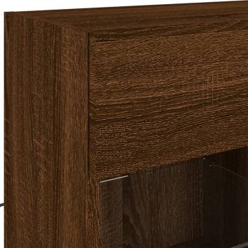 Brown Oak TV Wall Cabinet with LED Lights - 78.5x30x60.5 cm