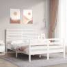 Bed Frame with Headboard White Double Solid Wood Colour white Size 135 x 190 cm 