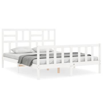 White King Size Bed Frame with Headboard - Solid Pine Wood