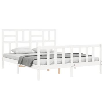 White King Size Bed Frame with Headboard - Solid Pine Wood