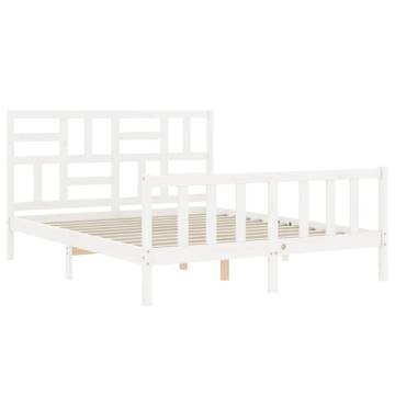 White King Size Bed Frame with Headboard - Solid Pine Wood