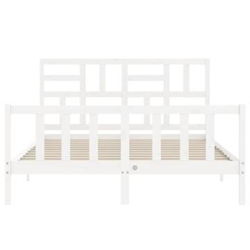 White King Size Bed Frame with Headboard - Solid Pine Wood