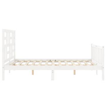 White King Size Bed Frame with Headboard - Solid Pine Wood