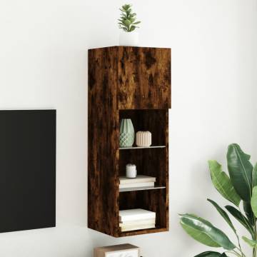 Stylish Smoked Oak TV Cabinet with LED Lights - 30.5x30x90 cm