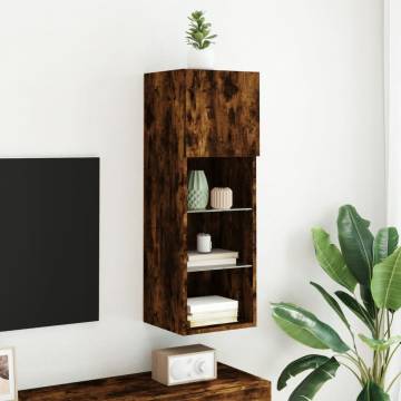 Stylish Smoked Oak TV Cabinet with LED Lights - 30.5x30x90 cm