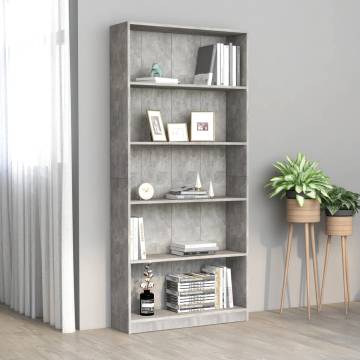 5-Tier Book Cabinet Concrete Grey | Stylish Storage Solution