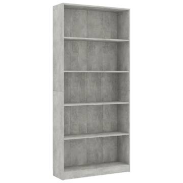 5-Tier Book Cabinet Concrete Grey | Stylish Storage Solution