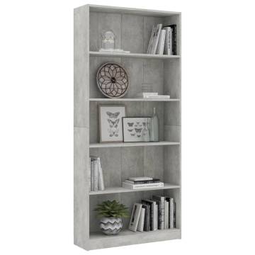 5-Tier Book Cabinet Concrete Grey | Stylish Storage Solution