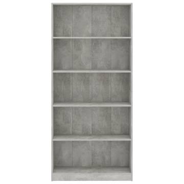 5-Tier Book Cabinet Concrete Grey | Stylish Storage Solution