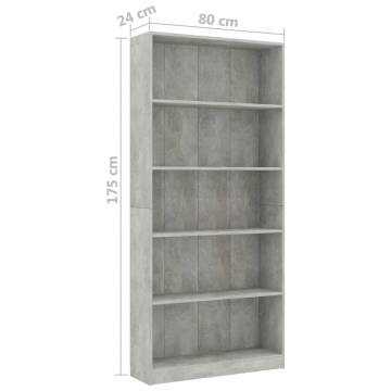 5-Tier Book Cabinet Concrete Grey | Stylish Storage Solution