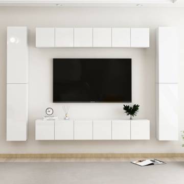 10 Piece High Gloss White TV Cabinet Set | Hipomarket