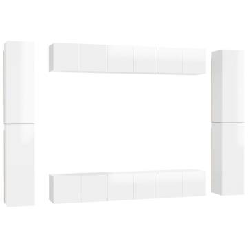 10 Piece High Gloss White TV Cabinet Set | Hipomarket