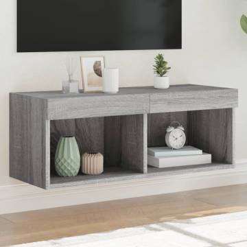 Modern Grey Sonoma TV Cabinet with LED Lights - 80x30 cm