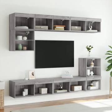 Modern Grey Sonoma TV Cabinet with LED Lights - 80x30 cm