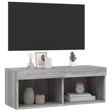 Modern Grey Sonoma TV Cabinet with LED Lights - 80x30 cm