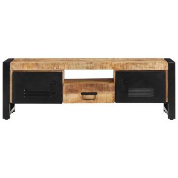 Solid Mango Wood TV Cabinet - Industrial Style, 120x30x40 cm