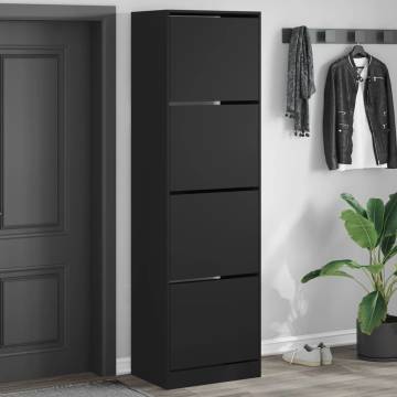 Shoe Cabinet with 4 Flip-Drawers - Black 60x42x204 cm