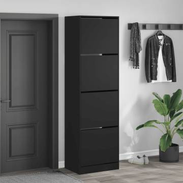 Shoe Cabinet with 4 Flip-Drawers - Black 60x42x204 cm