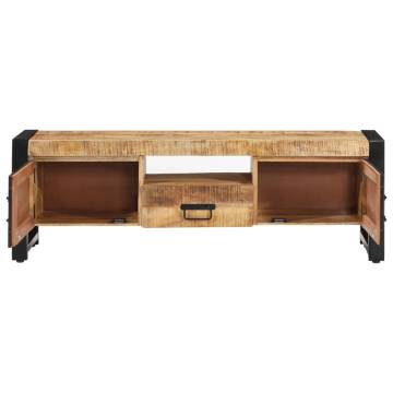 Solid Mango Wood TV Cabinet - Industrial Style, 120x30x40 cm