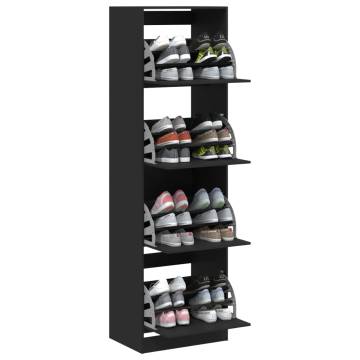 Shoe Cabinet with 4 Flip-Drawers - Black 60x42x204 cm