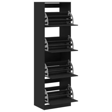 Shoe Cabinet with 4 Flip-Drawers - Black 60x42x204 cm