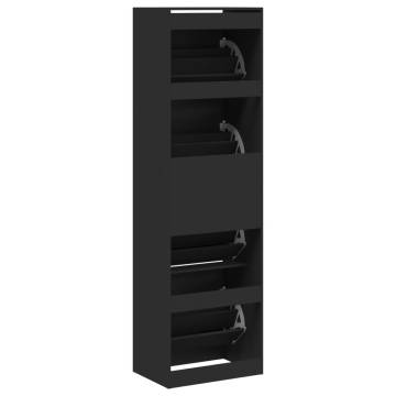 Shoe Cabinet with 4 Flip-Drawers - Black 60x42x204 cm