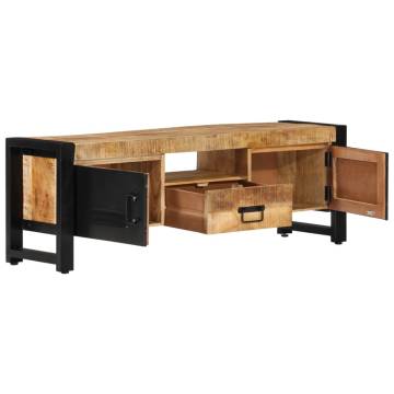 Solid Mango Wood TV Cabinet - Industrial Style, 120x30x40 cm