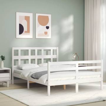 White Bed Frame with Headboard - 120x200 cm Solid Wood