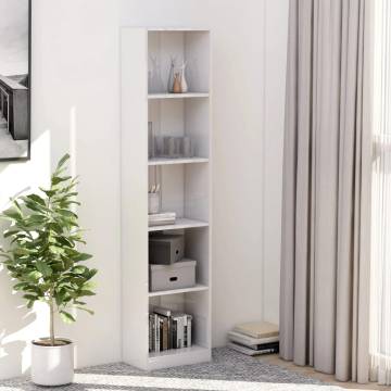 5-Tier High Gloss White Book Cabinet - Stylish Storage Solution