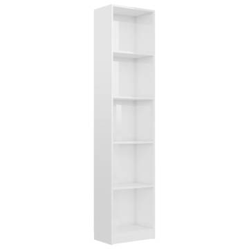 5-Tier High Gloss White Book Cabinet - Stylish Storage Solution