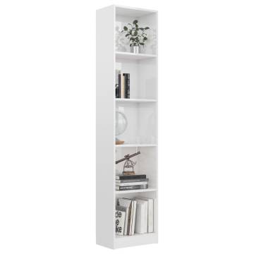 5-Tier High Gloss White Book Cabinet - Stylish Storage Solution