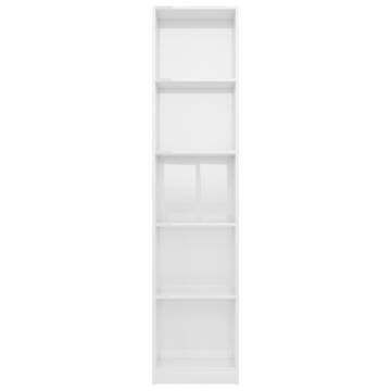 5-Tier High Gloss White Book Cabinet - Stylish Storage Solution