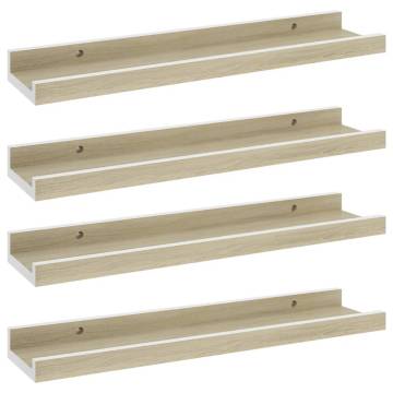 Stylish Wall Shelves - 4 pcs in White & Sonoma Oak | HipoMarket