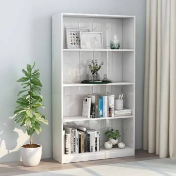 4-Tier High Gloss White Book Cabinet - Stylish Storage Solution