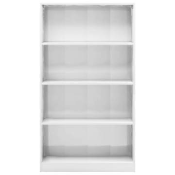 4-Tier High Gloss White Book Cabinet - Stylish Storage Solution