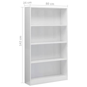 4-Tier High Gloss White Book Cabinet - Stylish Storage Solution