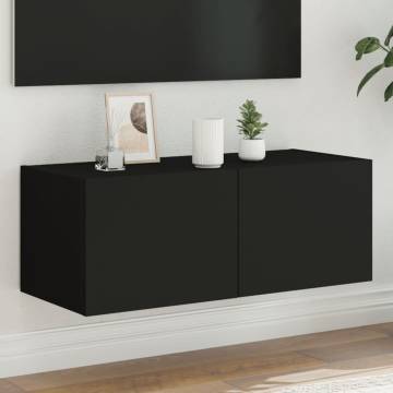 TV Wall Cabinet with RGB LED Lights - Black 80x35x31 cm