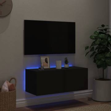 TV Wall Cabinet with RGB LED Lights - Black 80x35x31 cm