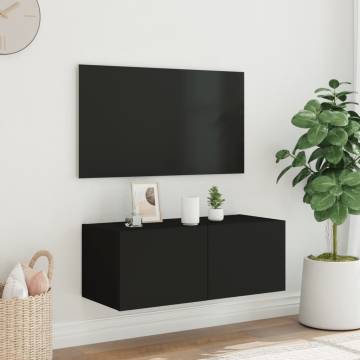 TV Wall Cabinet with RGB LED Lights - Black 80x35x31 cm