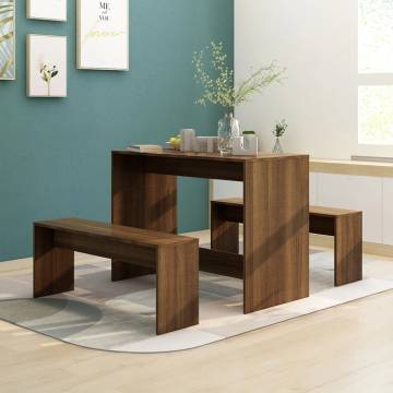 3 Piece Dining Set | Brown Oak Engineered Wood - Hipomarket