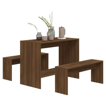 3 Piece Dining Set | Brown Oak Engineered Wood - Hipomarket