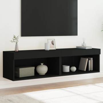 Stylish Black TV Cabinets with LED Lights - 2 pcs Set